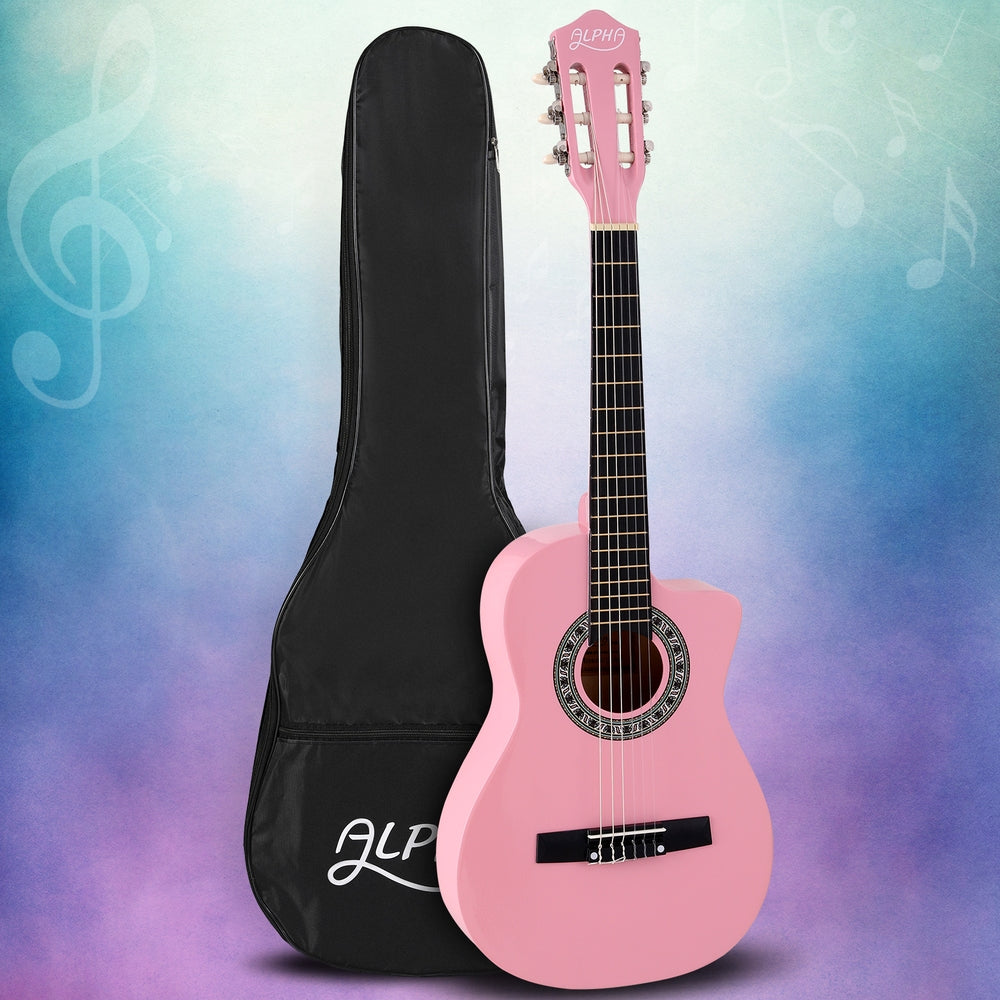 Alpha 34 Inch Classical Guitar Wooden Body Nylon String Beginner Kids Gift Pink-6