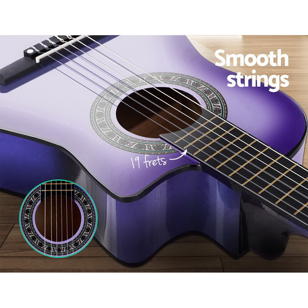 Alpha 34 Inch Classical Guitar Wooden Body Nylon String Beginner Kids Gift Purple-3