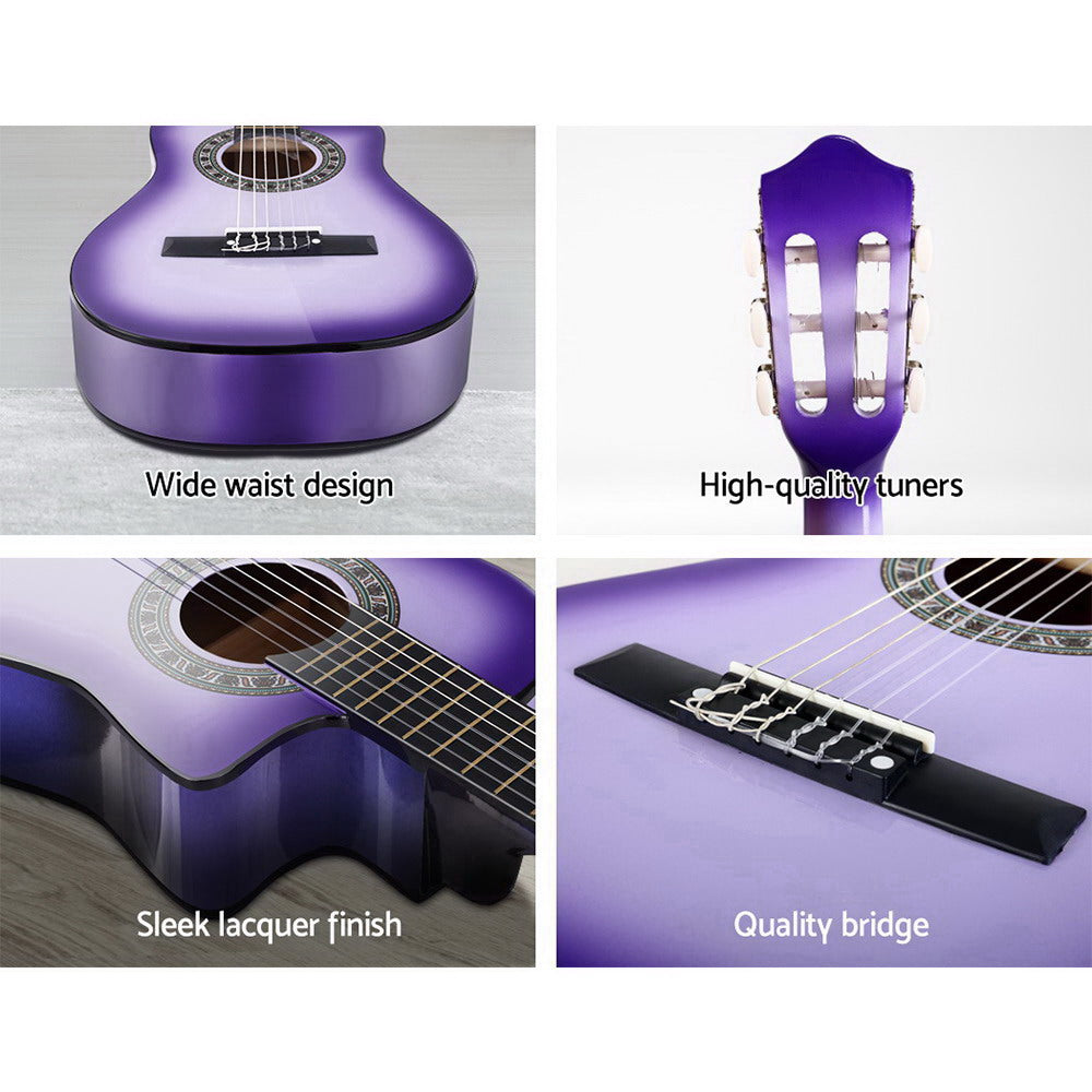 Alpha 34 Inch Classical Guitar Wooden Body Nylon String Beginner Kids Gift Purple-4