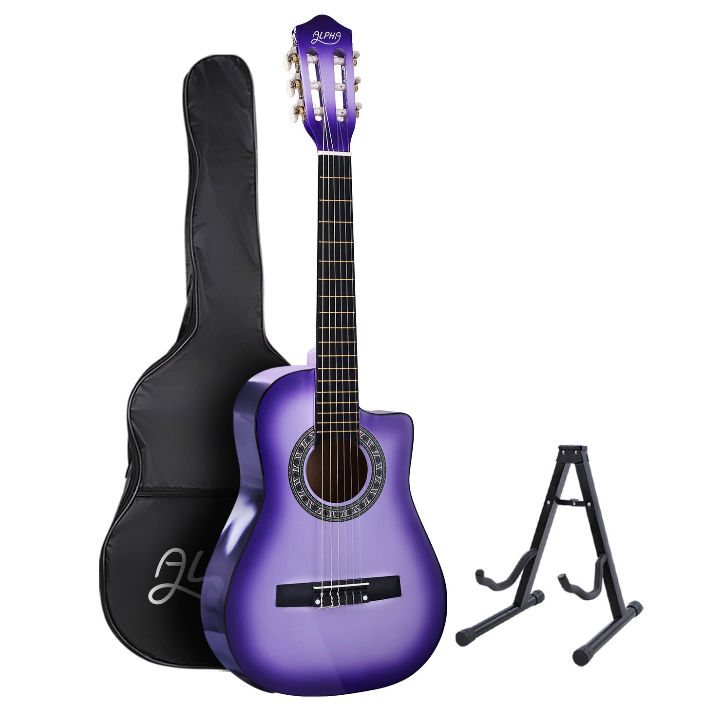 Alpha 34 Inch Classical Guitar Wooden Body Nylon String w/ Stand Beignner Purple-0