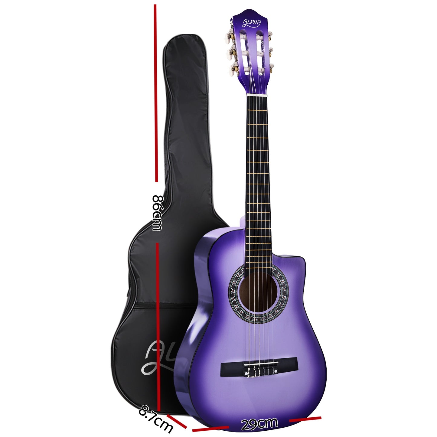 Alpha 34 Inch Classical Guitar Wooden Body Nylon String w/ Stand Beignner Purple-1