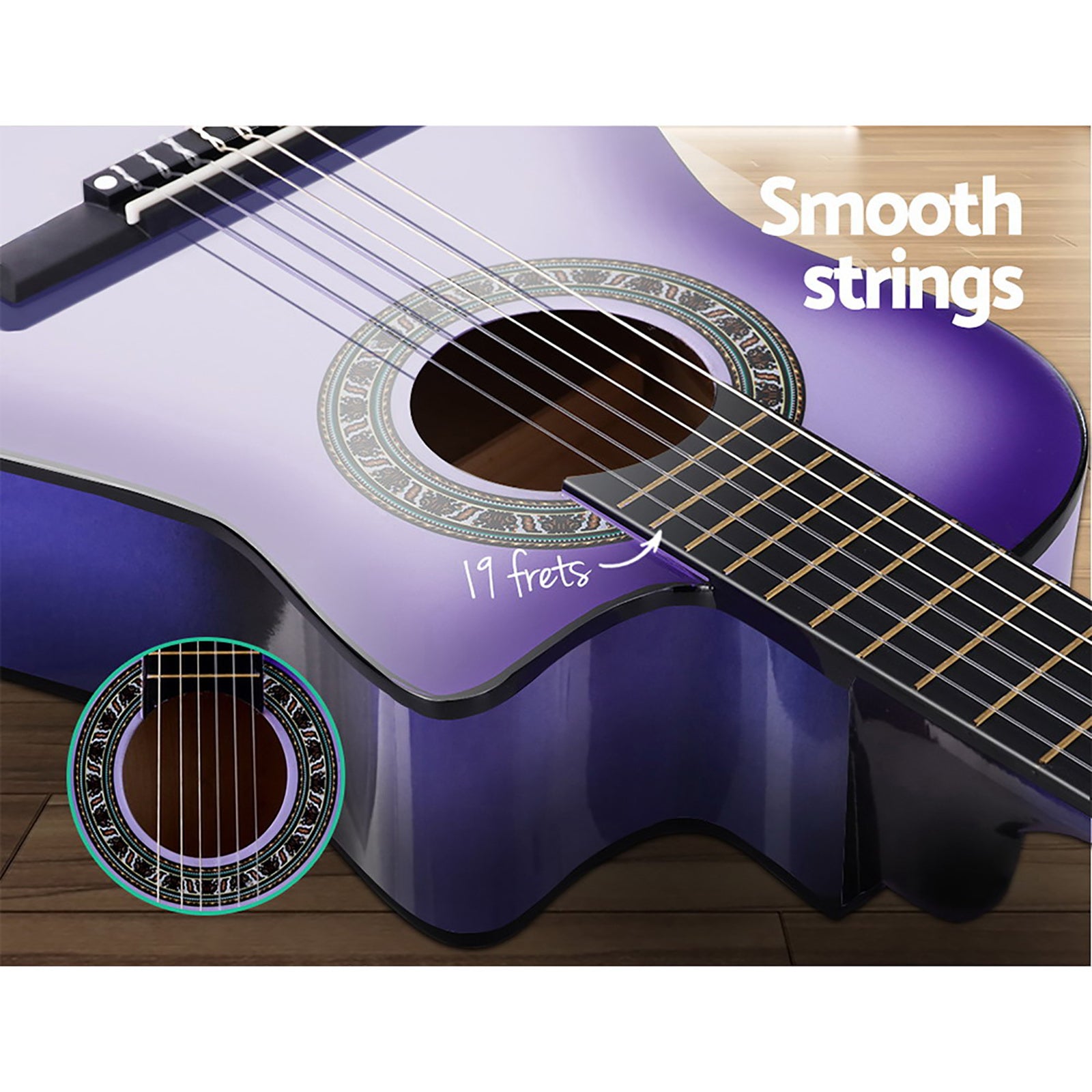 Alpha 34 Inch Classical Guitar Wooden Body Nylon String w/ Stand Beignner Purple-5