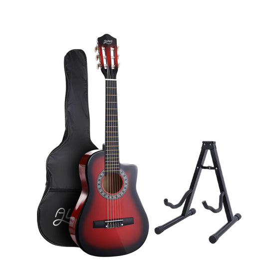 Alpha 34 Inch Classical Guitar Wooden Body Nylon String w/ Stand Beignner Red-0