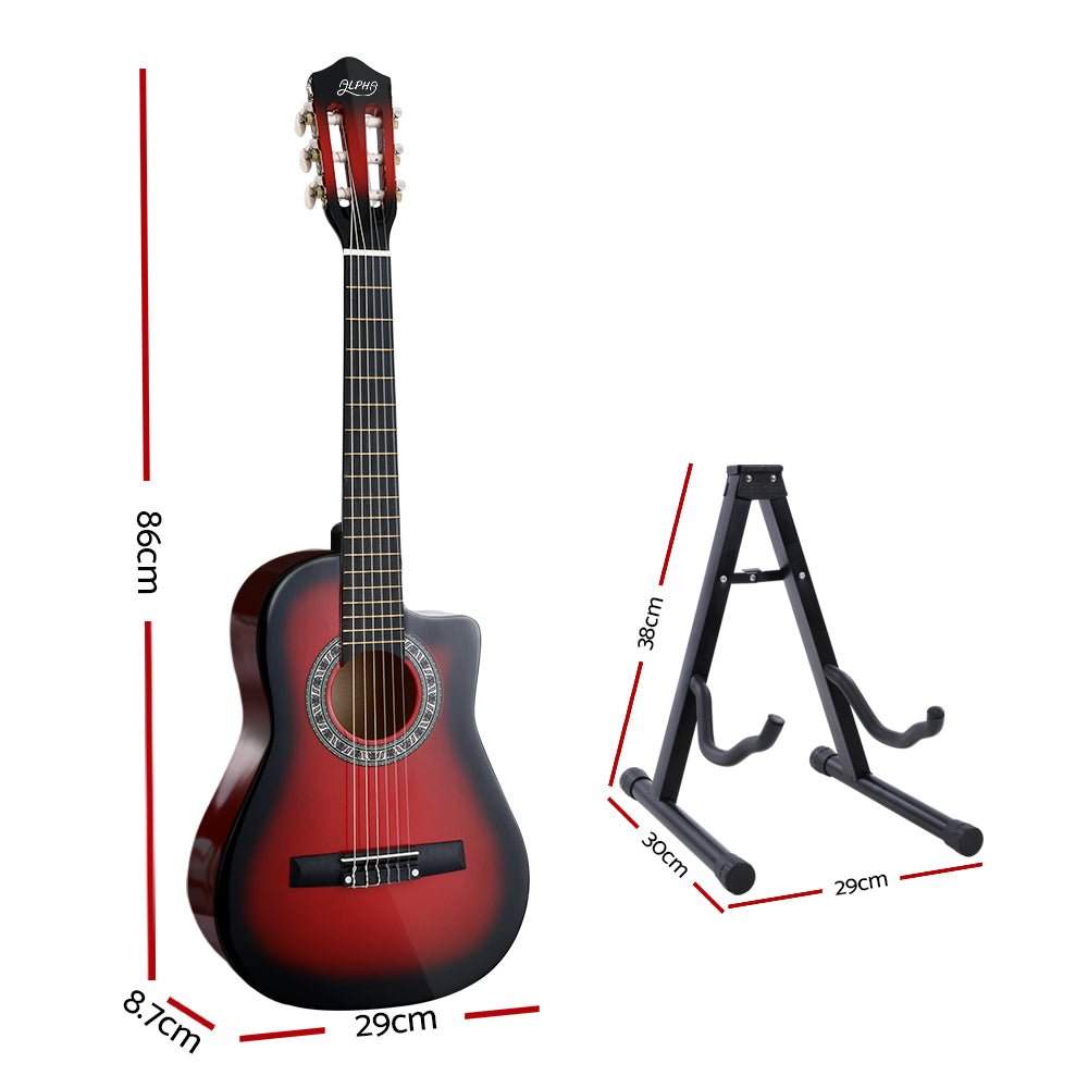 Alpha 34 Inch Classical Guitar Wooden Body Nylon String w/ Stand Beignner Red-1