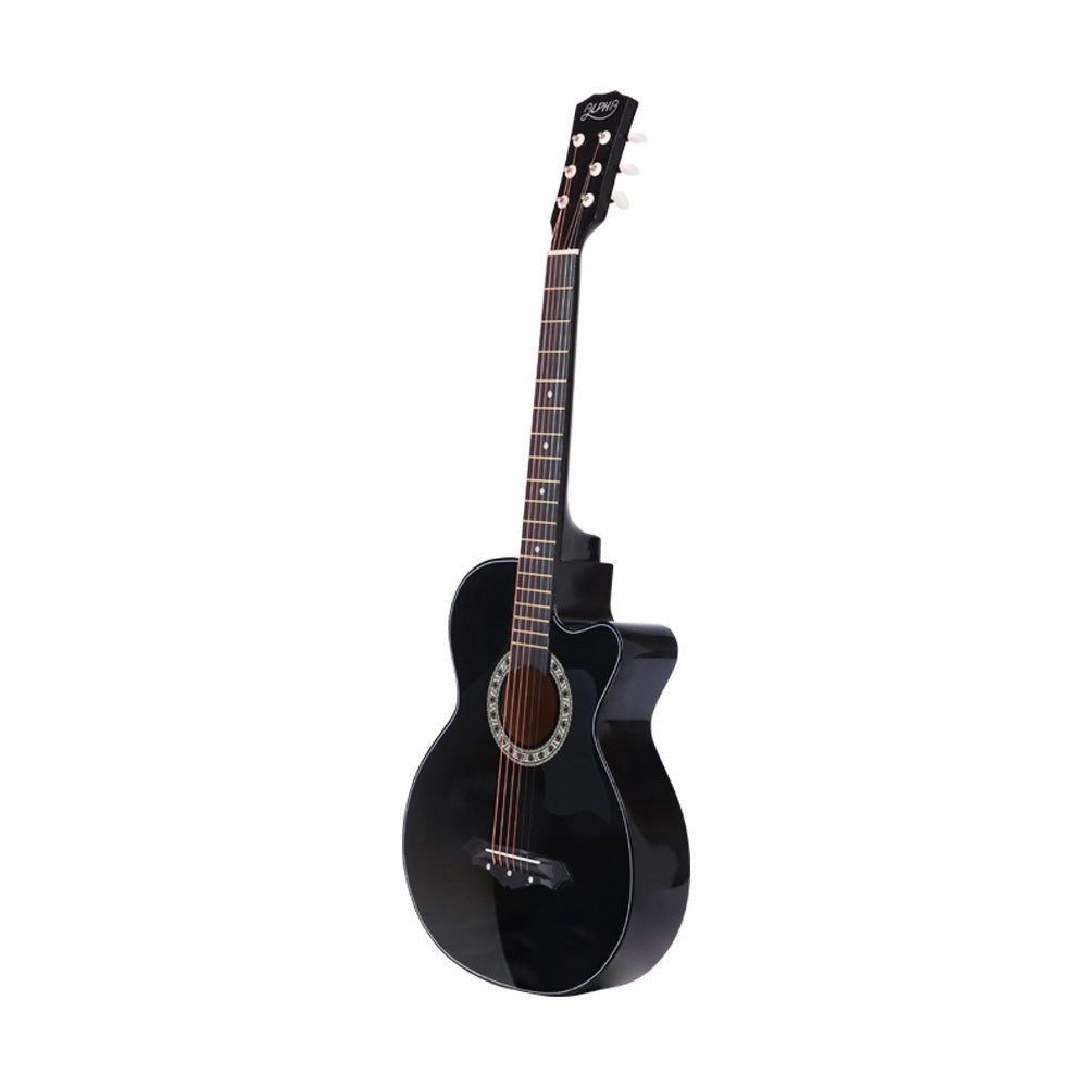 Alpha 38 Inch Acoustic Guitar Wooden Body Steel String Full Size Cutaway Black-2