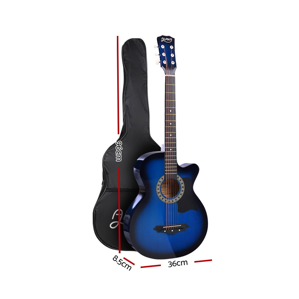 Alpha 38 Inch Acoustic Guitar Wooden Body Steel String Full Size Cutaway Blue-1