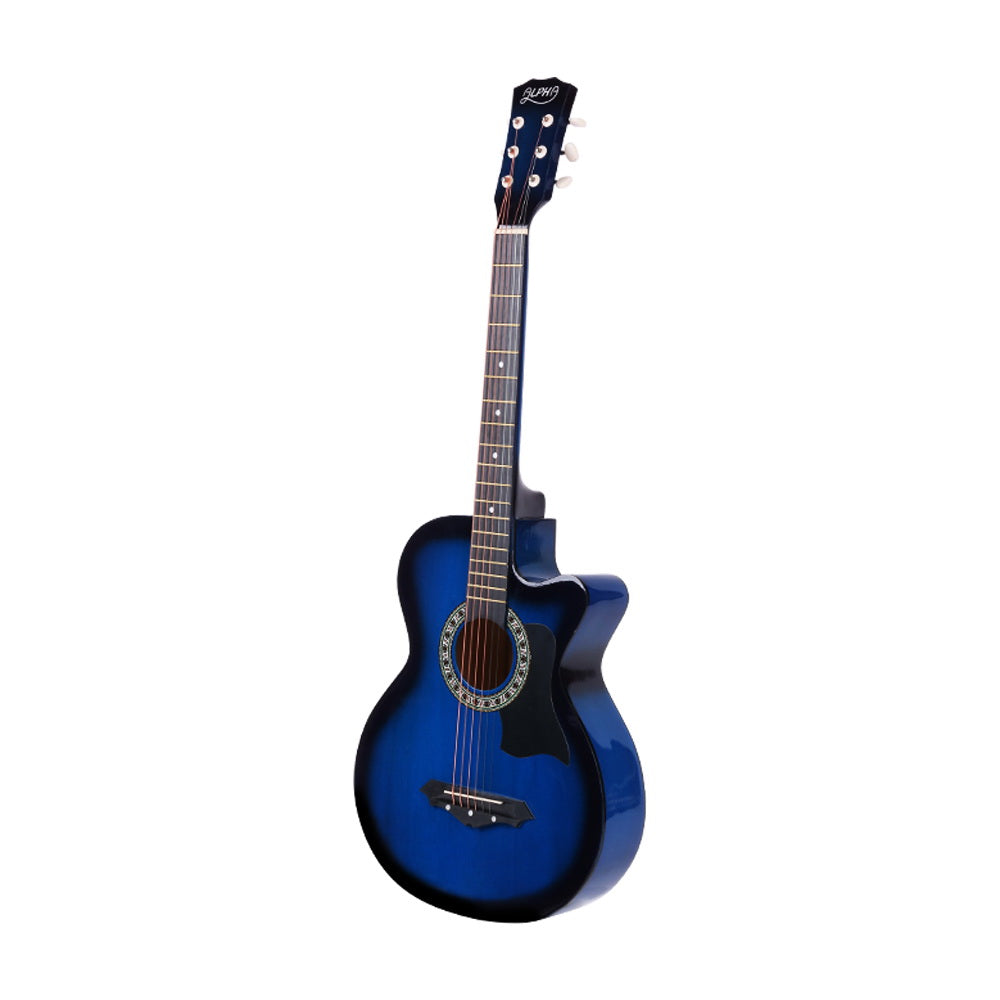 Alpha 38 Inch Acoustic Guitar Wooden Body Steel String Full Size Cutaway Blue-2