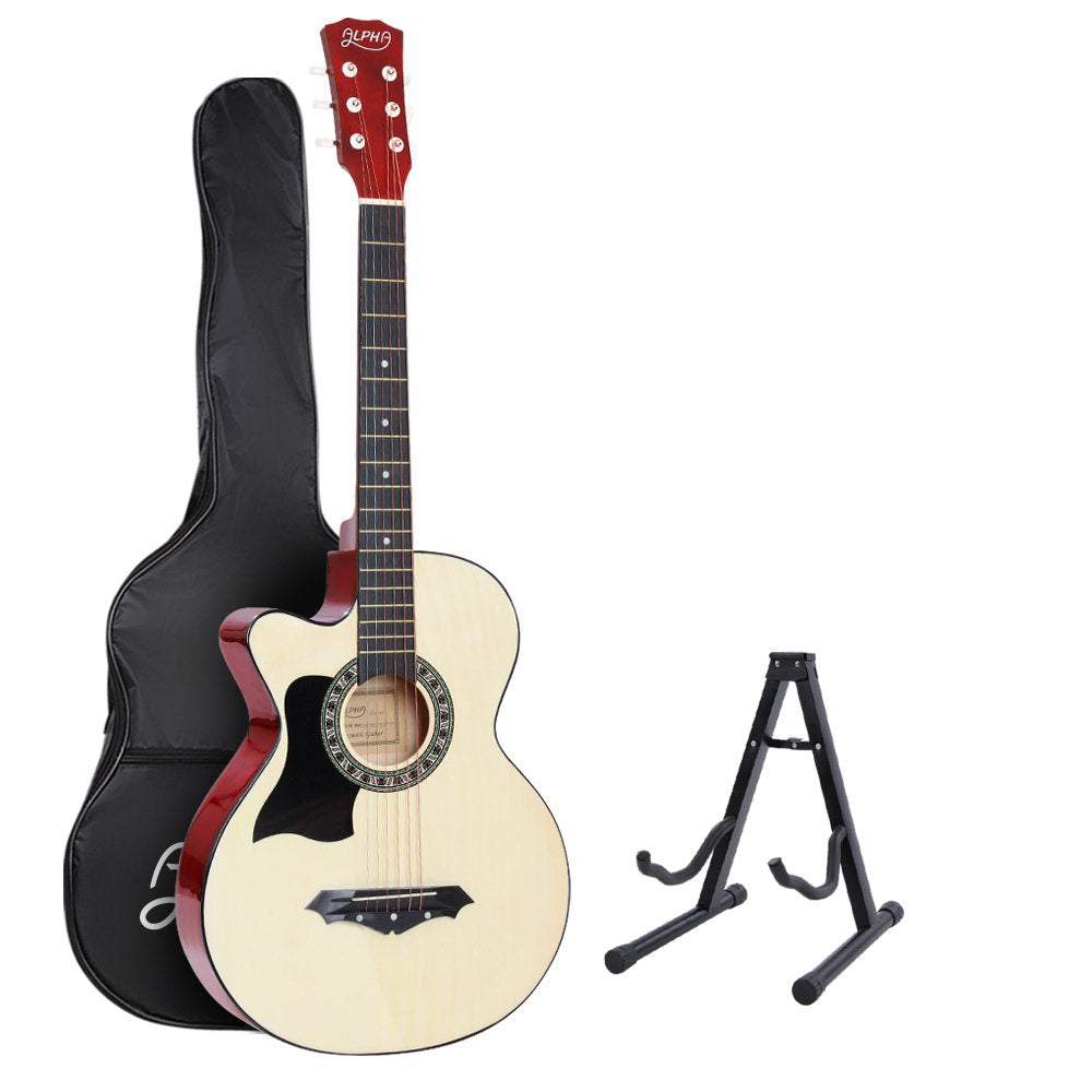 Alpha 38 Inch Acoustic Guitar Wooden Body Steel String w/ Stand Left Handed-0