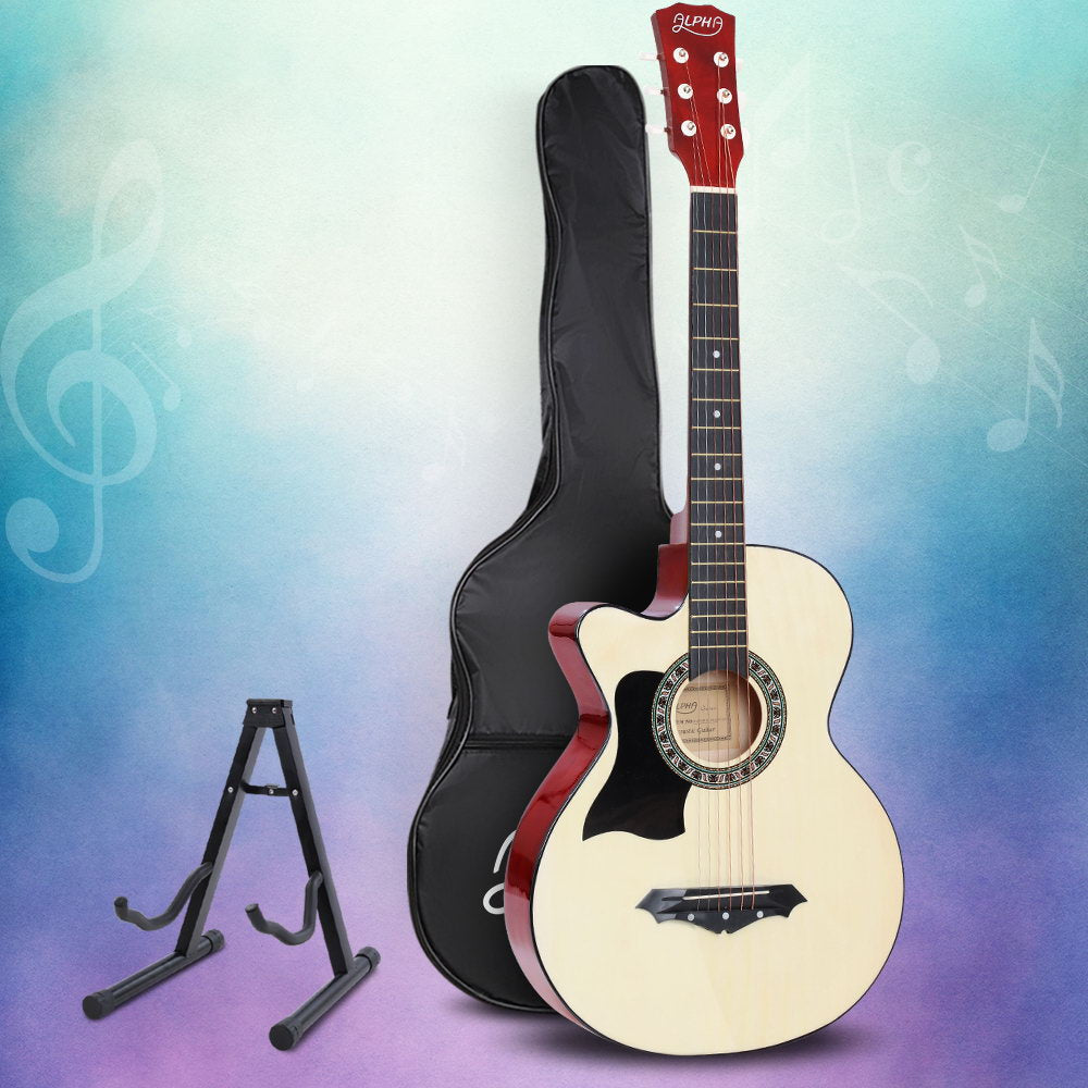 Alpha 38 Inch Acoustic Guitar Wooden Body Steel String w/ Stand Left Handed-6