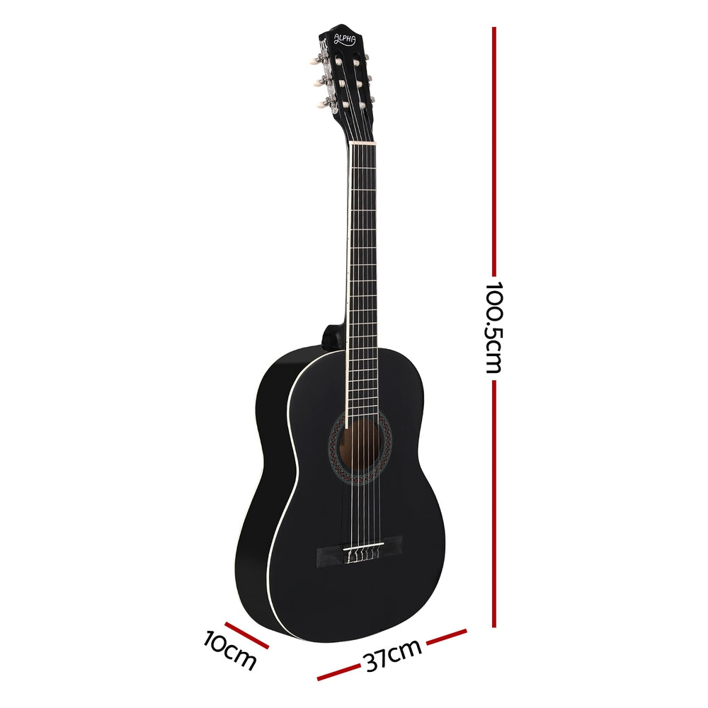 Alpha 39 Inch Classical Guitar Wooden Body Nylon String Beginner Gift Black-1