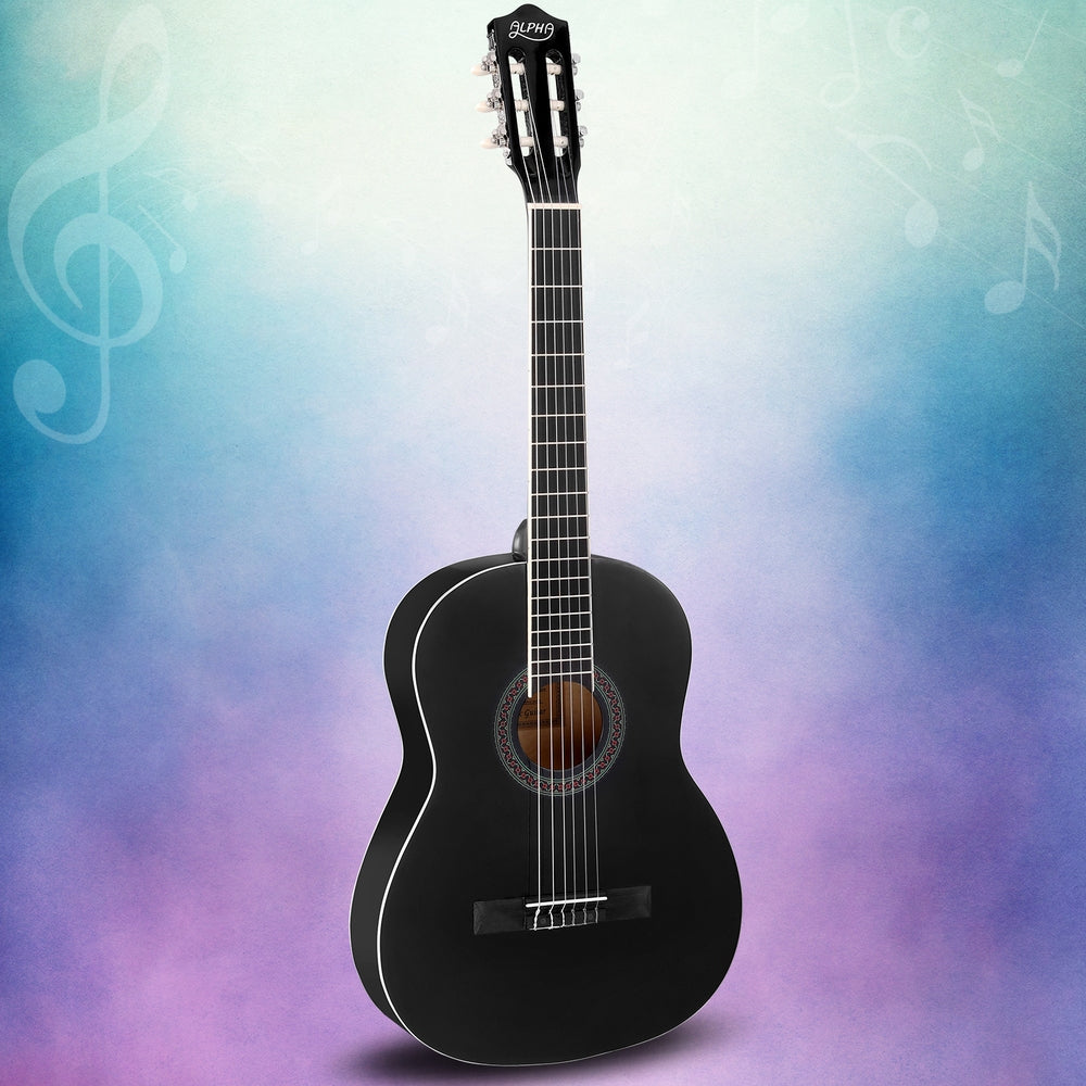 Alpha 39 Inch Classical Guitar Wooden Body Nylon String Beginner Gift Black-3