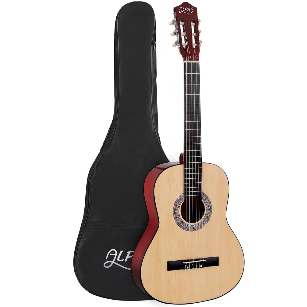 Alpha 39 Inch Classical Guitar Wooden Body Nylon String Beginner Gift Natural-0