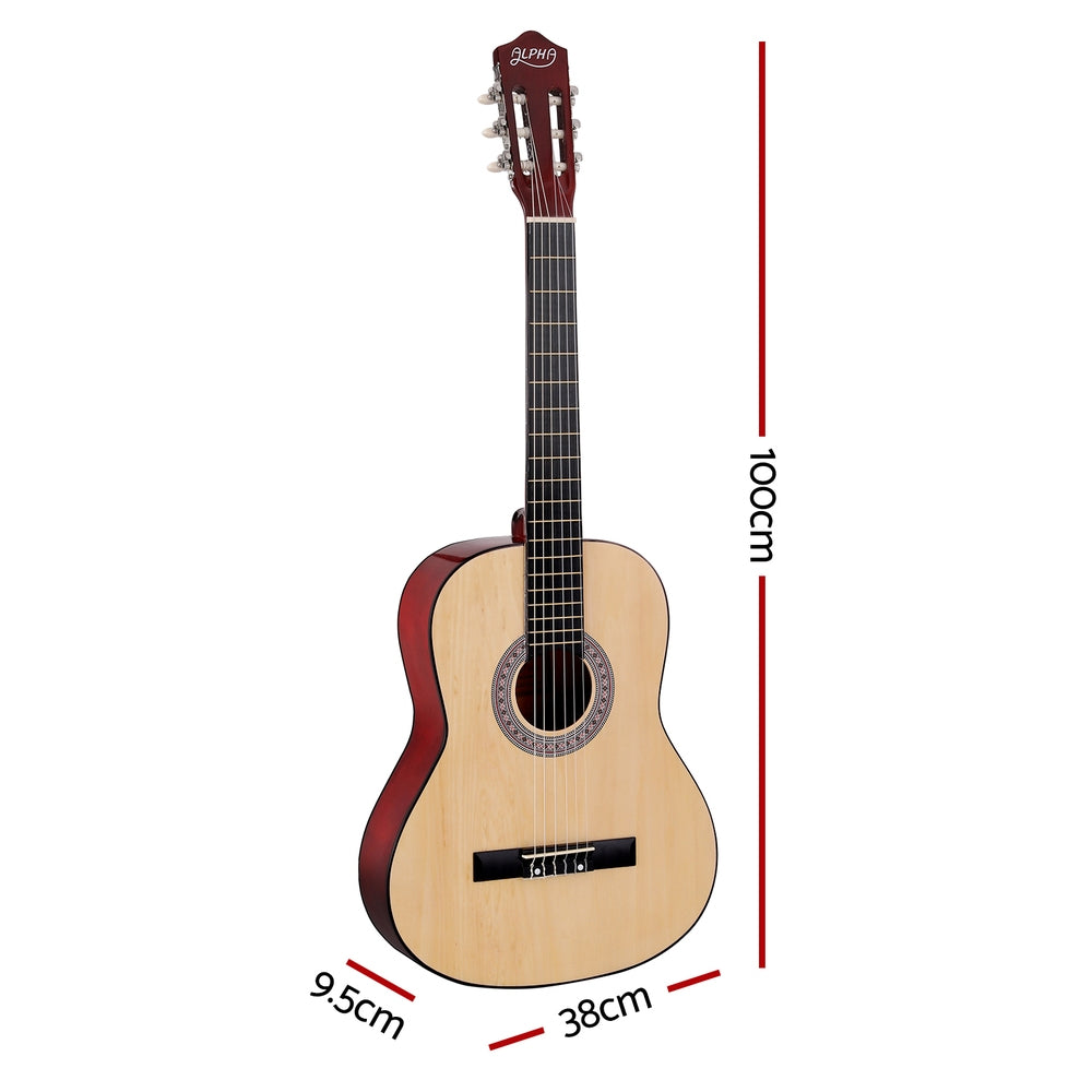 Alpha 39 Inch Classical Guitar Wooden Body Nylon String Beginner Gift Natural-1