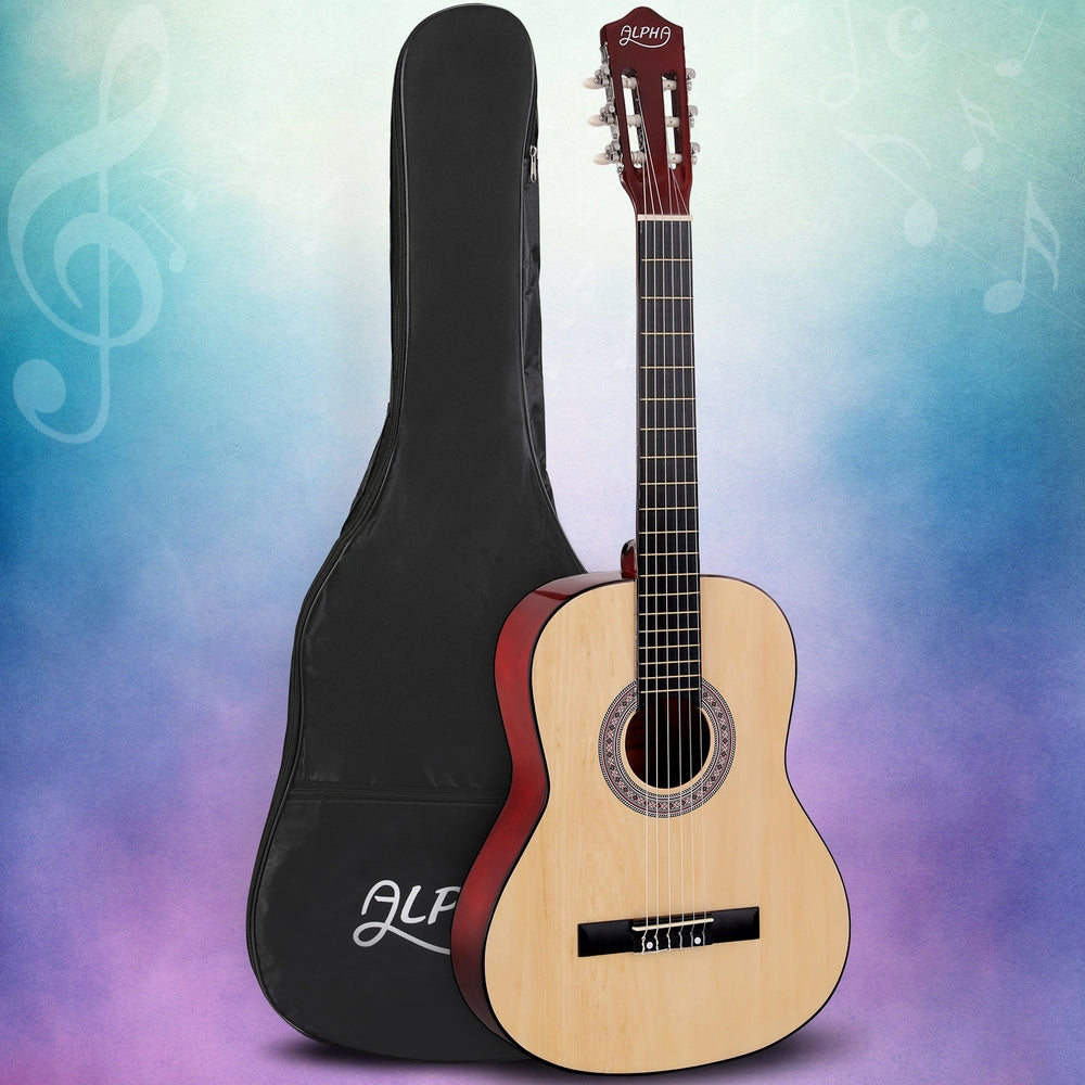 Alpha 39 Inch Classical Guitar Wooden Body Nylon String Beginner Gift Natural-6