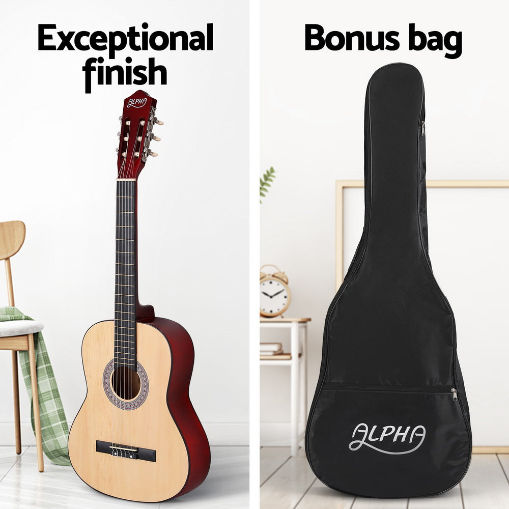 Alpha 39 Inch Classical Guitar Wooden Body Nylon String Beginner Gift Natural-3