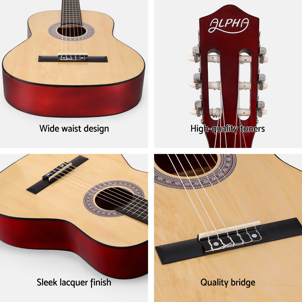 Alpha 39 Inch Classical Guitar Wooden Body Nylon String Beginner Gift Natural-5