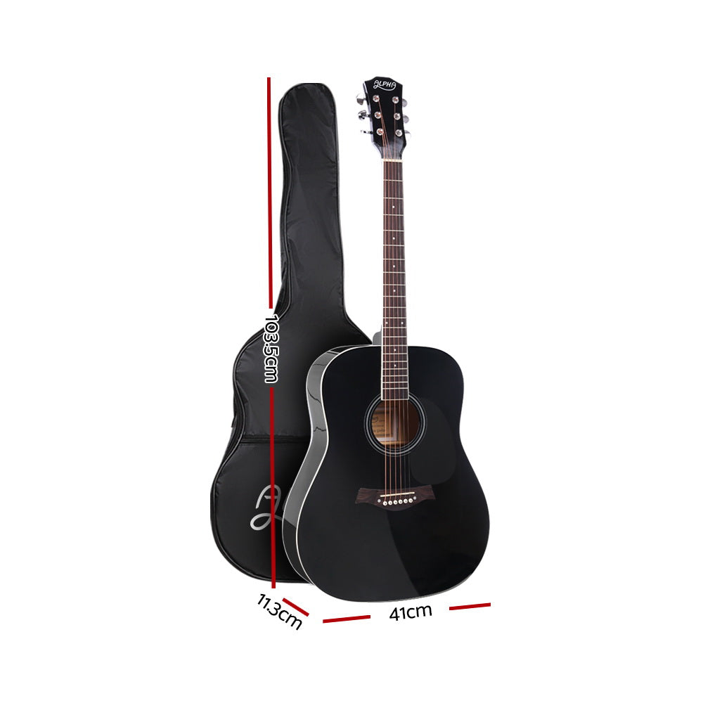 Alpha 41 Inch Acoustic Guitar Wooden Body Steel String Dreadnought Black-1