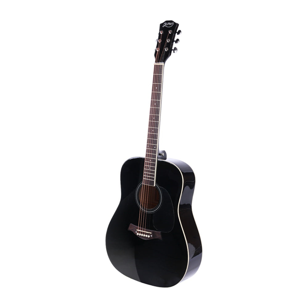 Alpha 41 Inch Acoustic Guitar Wooden Body Steel String Dreadnought Black-2