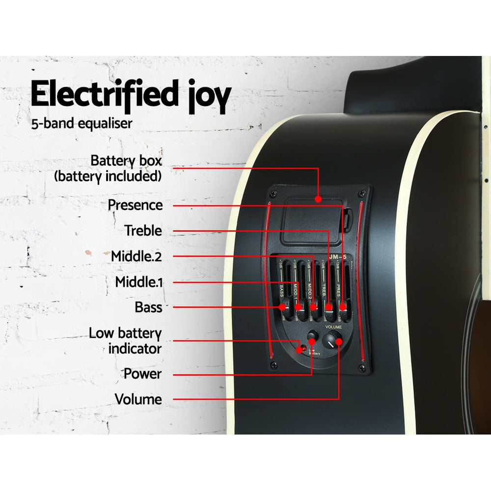 Alpha 41 Inch Acoustic Guitar Equaliser Electric Output Jack Cutaway Black-3