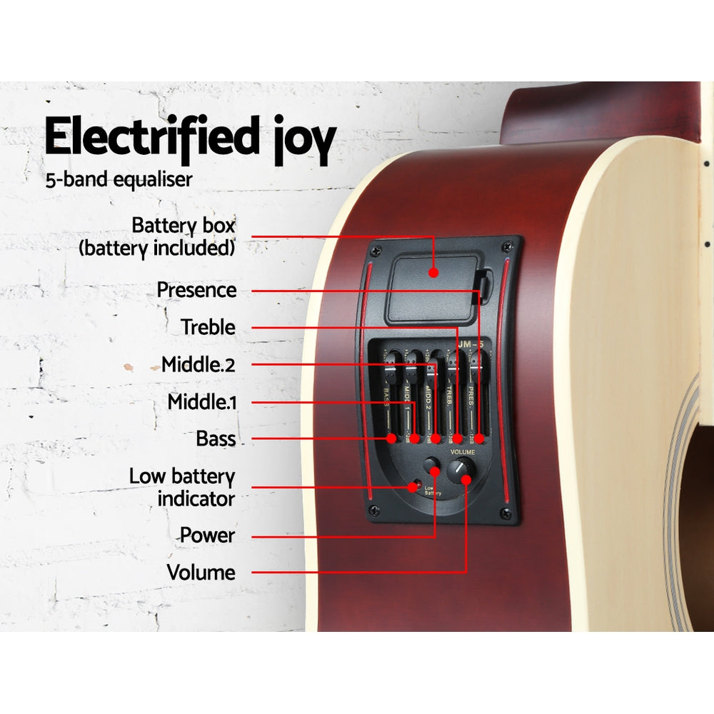 Alpha 41 Inch Acoustic Guitar Equaliser Electric Output Jack Cutaway Wood-3