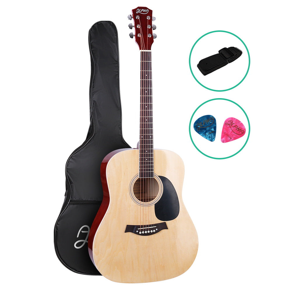 Alpha 41 Inch Acoustic Guitar Wooden Body Steel String Dreadnought Wood-0