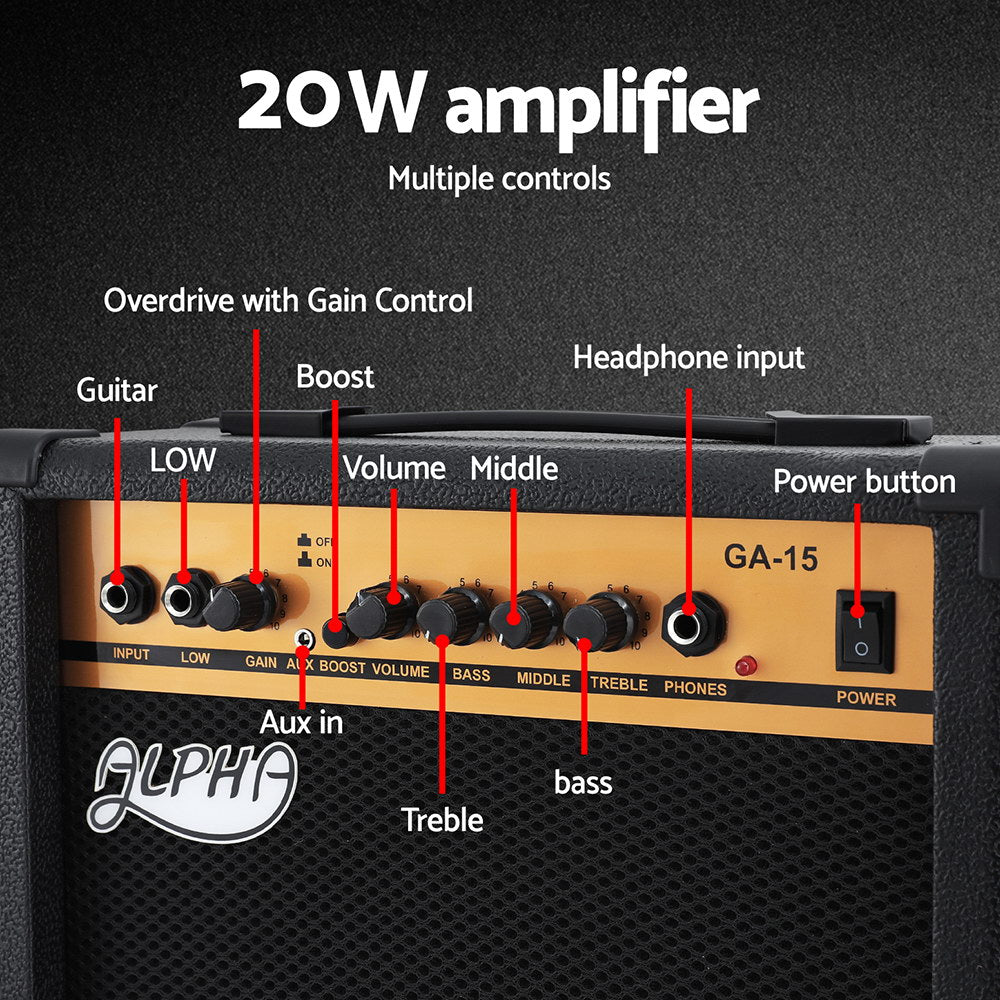 Alpha Electric Guitar Music String Instrument 20W Amplifier Black-5