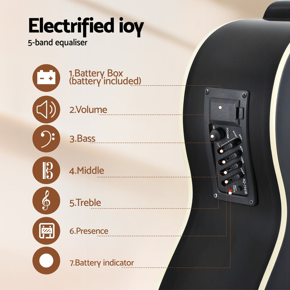 Alpha 43" Acoustic Bass Guitar Black 4-Band EQ-3