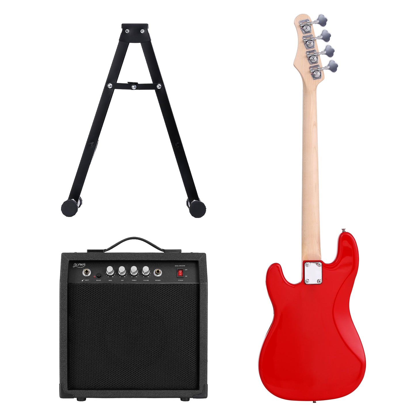 Alpha Electric Guitar Bass 47 Inch Set Kit 40W Bass Guitar Amplifier Guitar Stand Folding