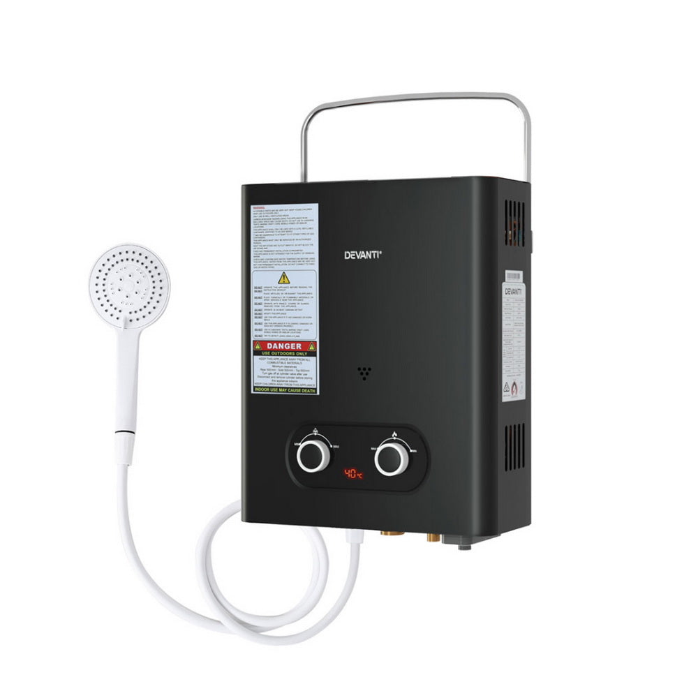 Devanti Portable Gas Water Heater 6L/Min LPG System Black-0