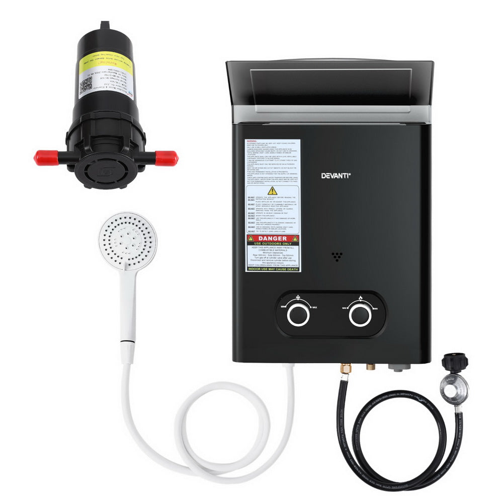 Devanti Portable Gas Water Heater LPG-powered System Black With Pump-2
