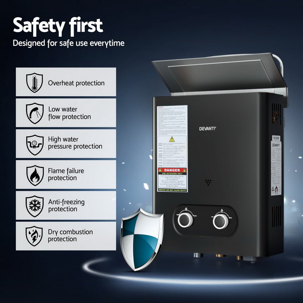 Devanti Portable Gas Water Heater LPG-powered System Black With Pump-5