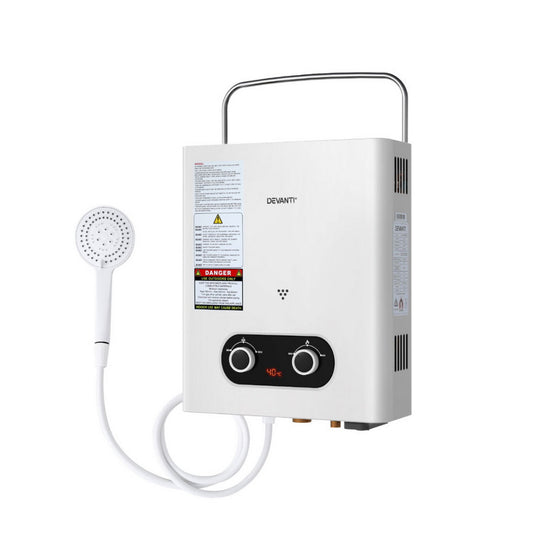 Devanti Portable Gas Water Heater 6LPM Outdoor Camping Shower White-0