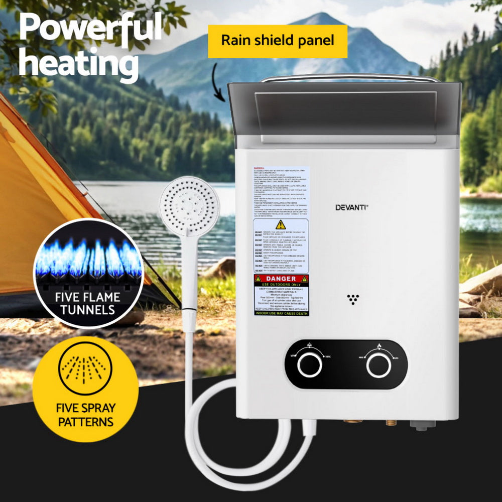 Devanti Portable Gas Water Heater 6LPM Outdoor Camping Shower White-3