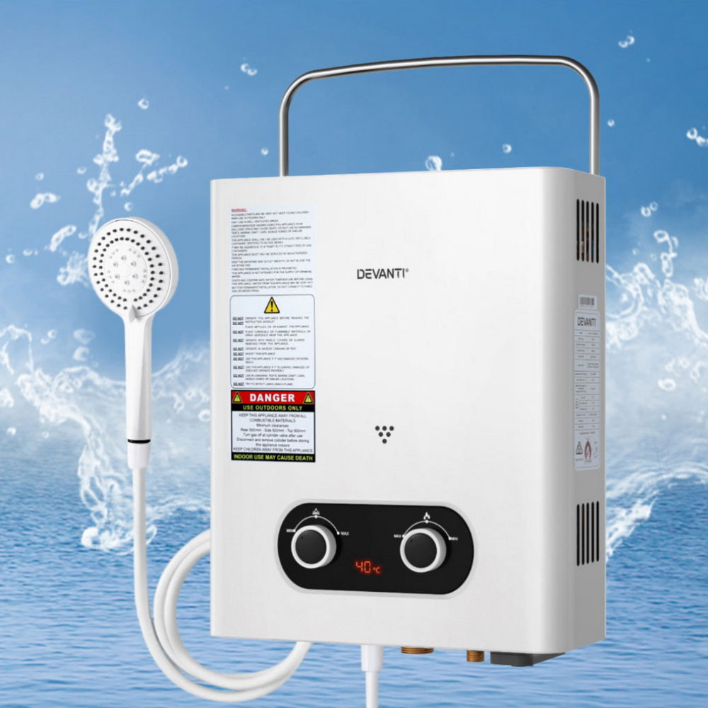 Devanti Portable Gas Water Heater 6LPM Outdoor Camping Shower White-6