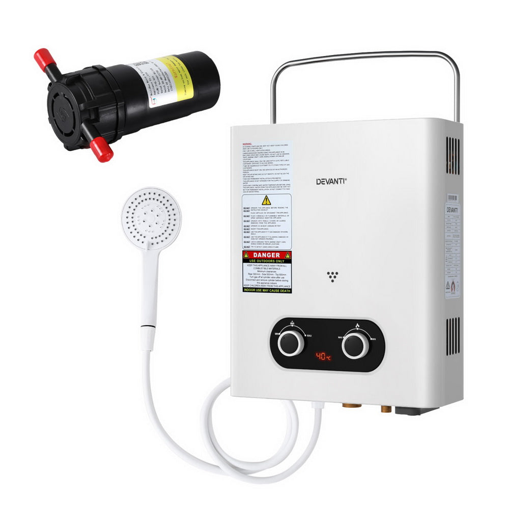 Devanti Portable Gas Water Heater LPG-powered System White With Pump-0