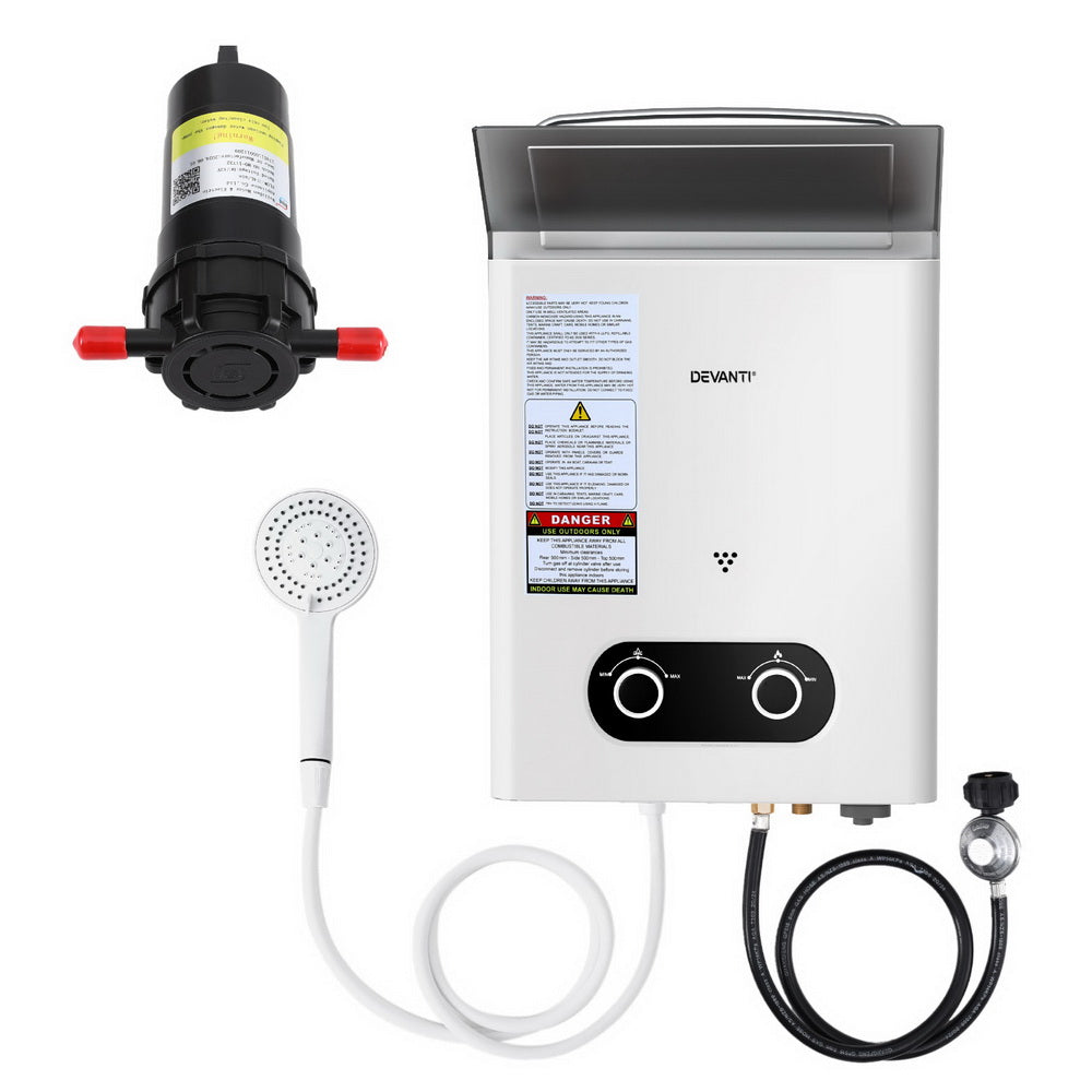 Devanti Portable Gas Water Heater LPG-powered System White With Pump-2