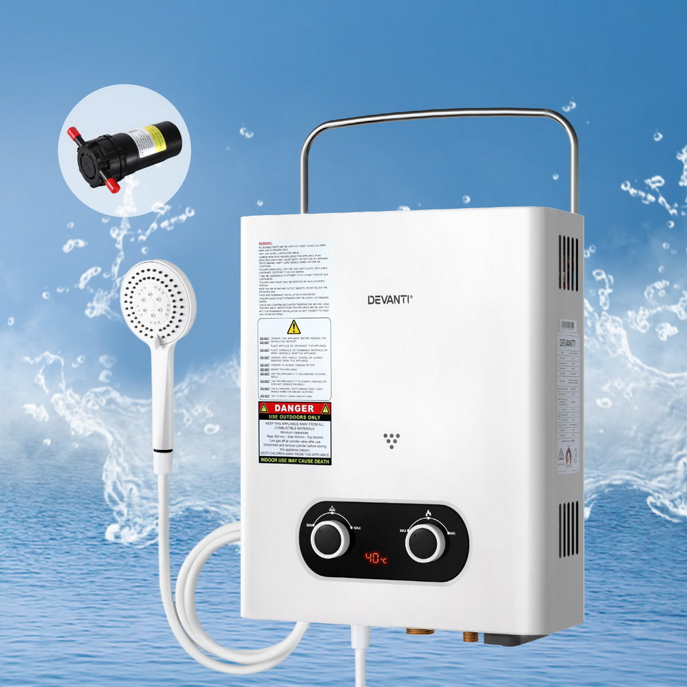 Devanti Portable Gas Water Heater LPG-powered System White With Pump-7