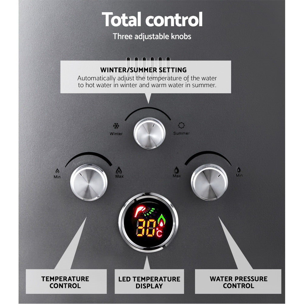 Devanti Portable Gas Water Heater 8L/Min With Pump LPG System Grey-4