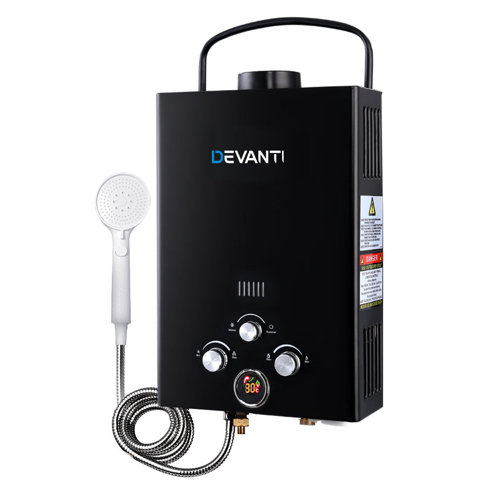 Devanti Portable Gas Water Heater 8L/Min LPG System Black-0