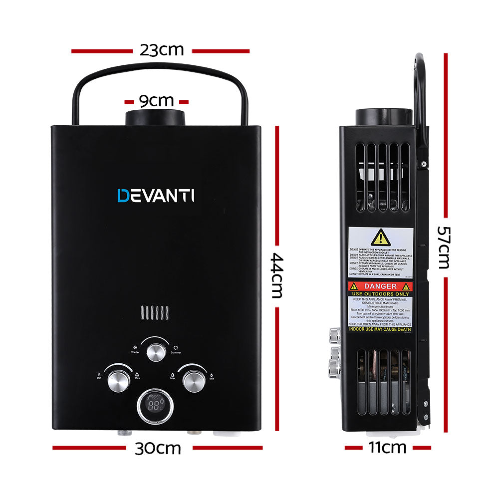 Devanti Portable Gas Water Heater 8L/Min With Pump LPG System Black-1