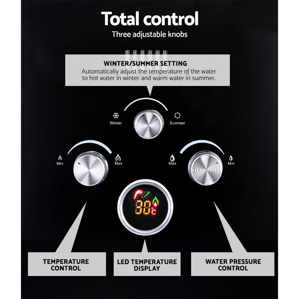 Devanti Portable Gas Water Heater 8L/Min With Pump LPG System Black-3