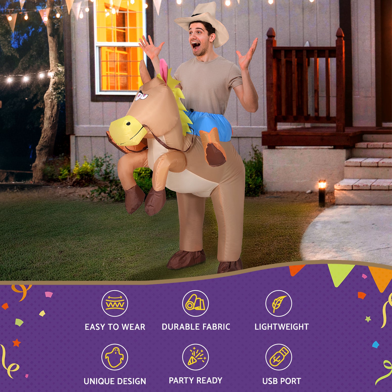 Inflatable Cowboy Costume Adult Suit Blow Up Party Fancy Dress Halloween Cosplay-3