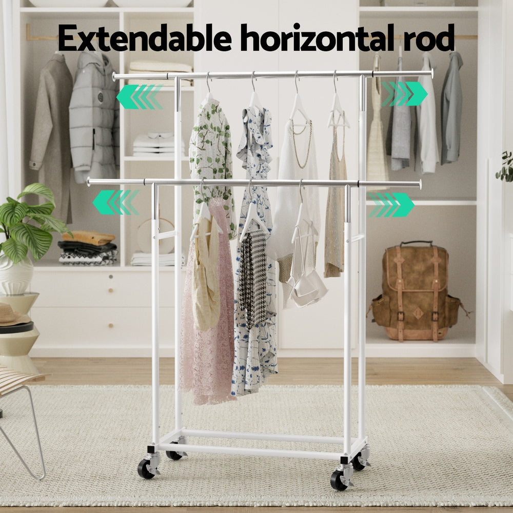 Artiss Clothes Rack Double Rod Airer Rail Coat Stand Adjustable Hanger-3