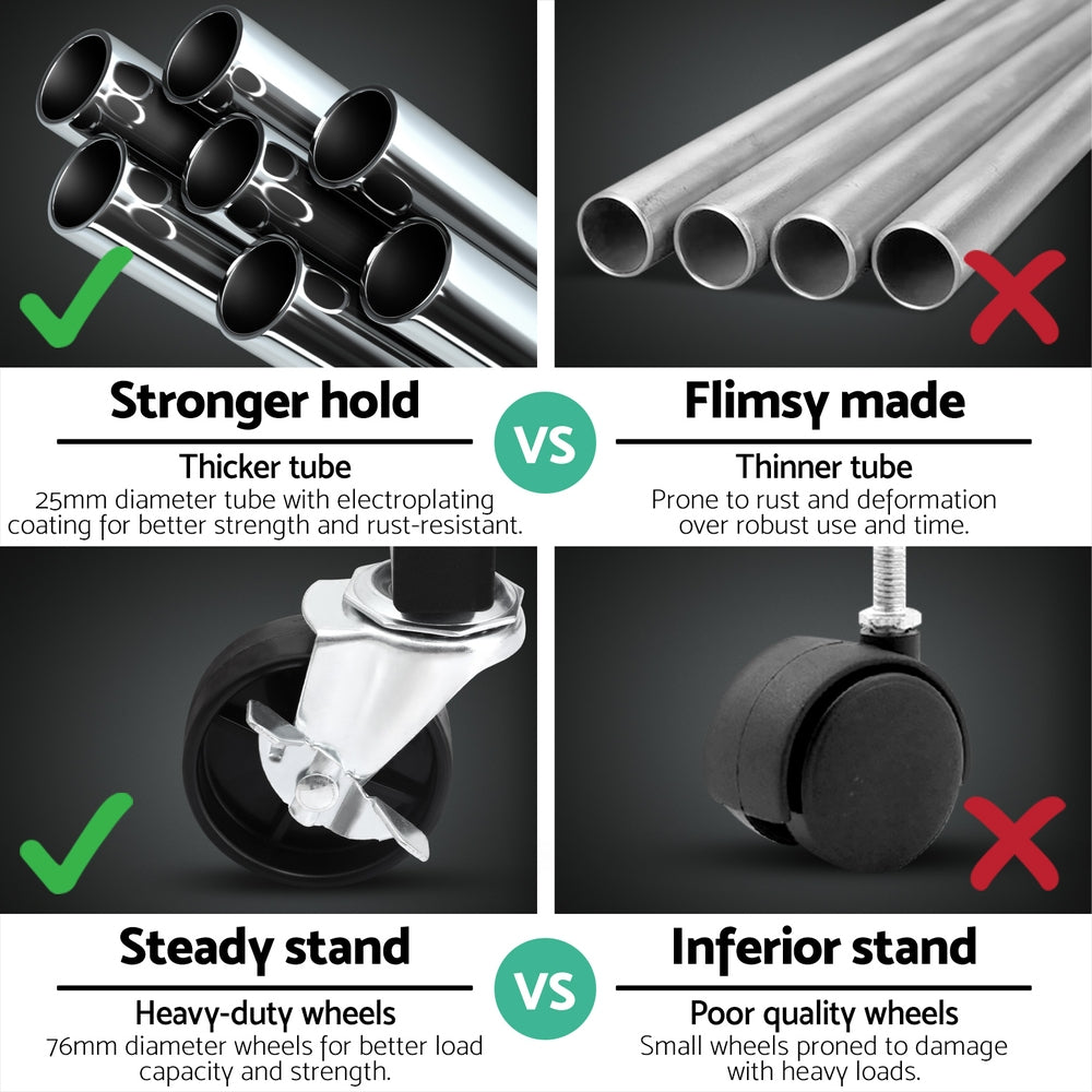 Artiss Clothes Rack Double Rod Airer Rail Coat Stand Adjustable Hanger-4