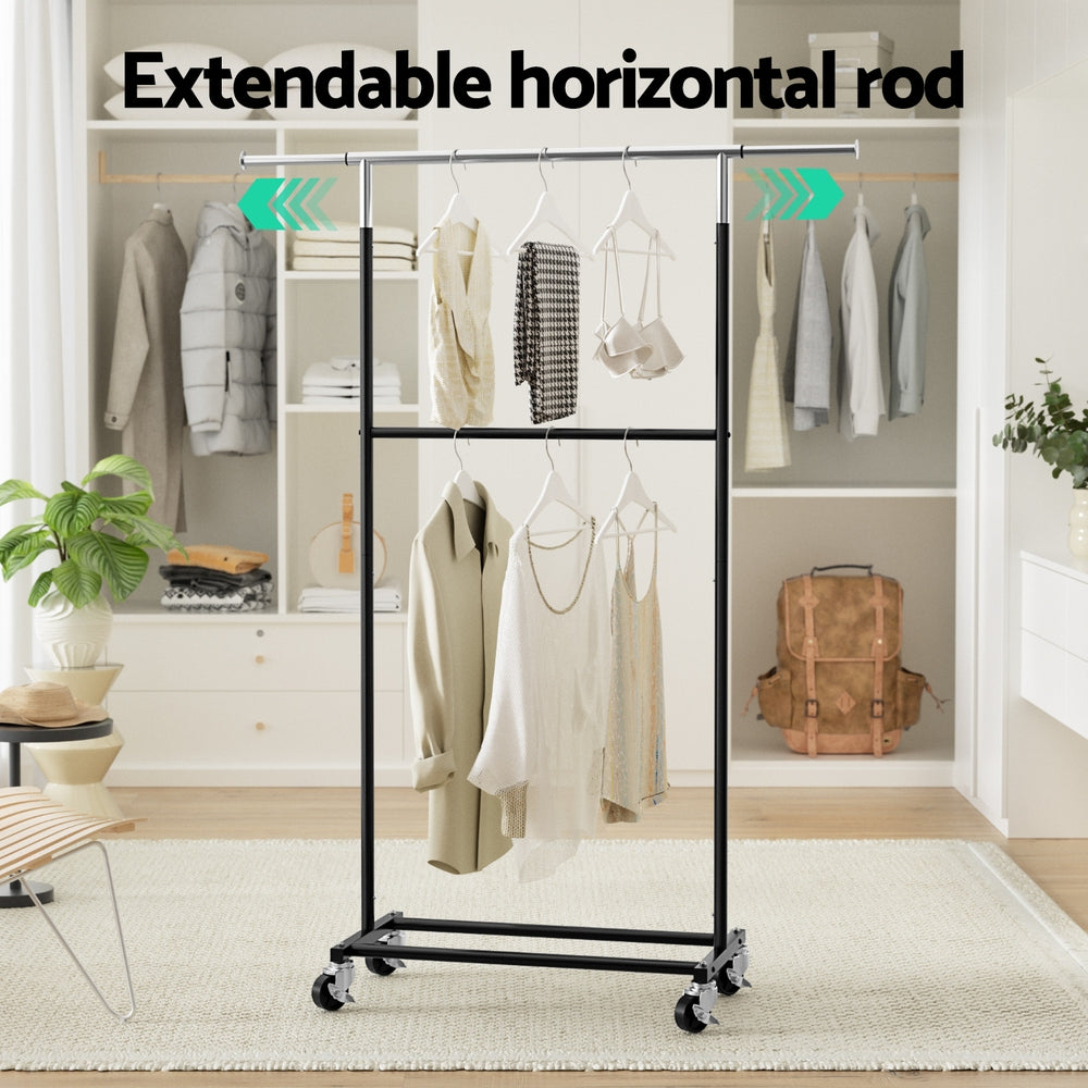 Artiss Clothes Rack Double Rod Airer Rail Coat Stand Adjustable Hanger-3