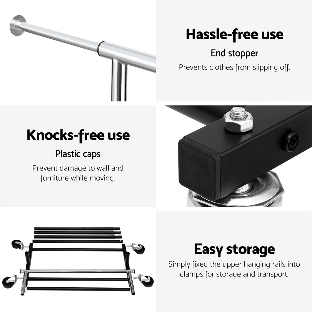 Artiss Clothes Rack Double Rod Airer Rail Coat Stand Adjustable Hanger-5