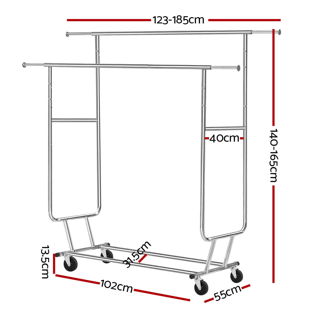 Artiss Clothes Rack Double Rail Coat Stand Adjustable Hanger-1