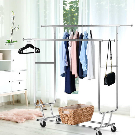 Artiss Clothes Rack Airer Double Rail Coat Stand Adjustable Hanger-0