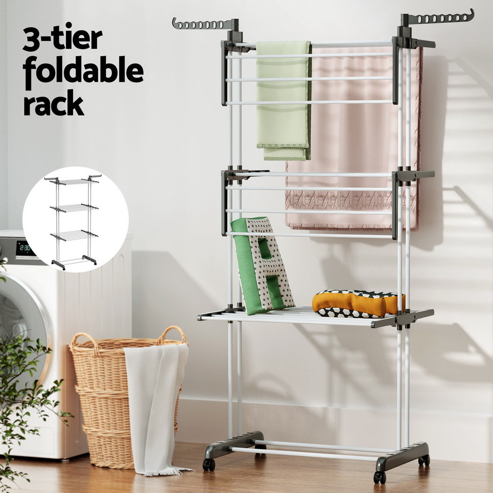 Artiss Clothes Drying Rack 173cm Coat Aier Hanger Foldable-3