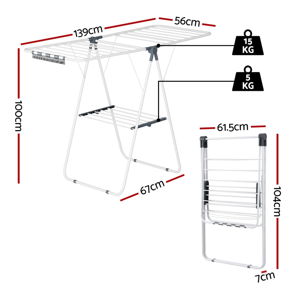 Artiss 2 Tier Clothes Rack Airer Foldable 139CM White-1